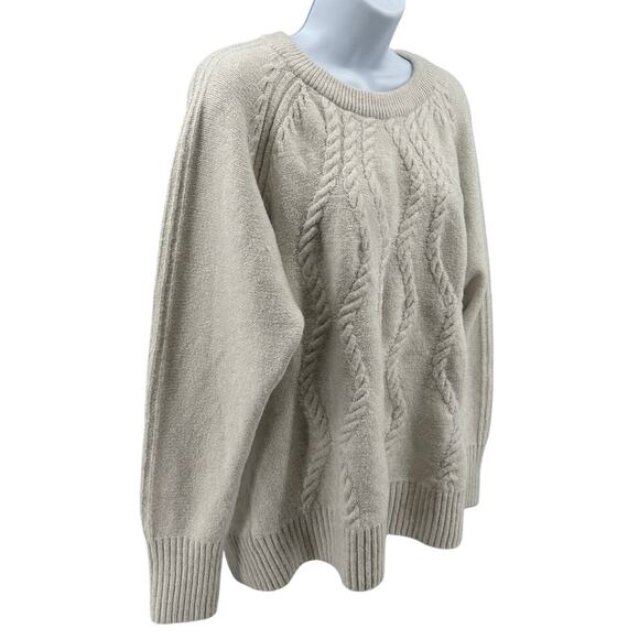 Simply Vera Sweater SZ L Cream Pullover Cable Knit Crew Neck Ribbed Trim Stretch - Picture 2 of 8